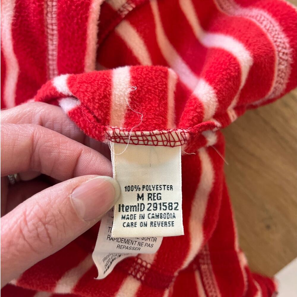 LL Bean Womens Full Zip Red White Striped Fleece Jacket Size M Outdoors Holiday - Picture 8 of 11
